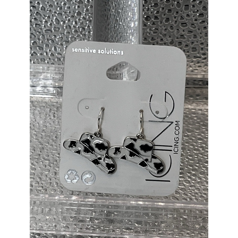cow print cowboy‎ hat drop earrings from Icing Western Chic Pierced Black White